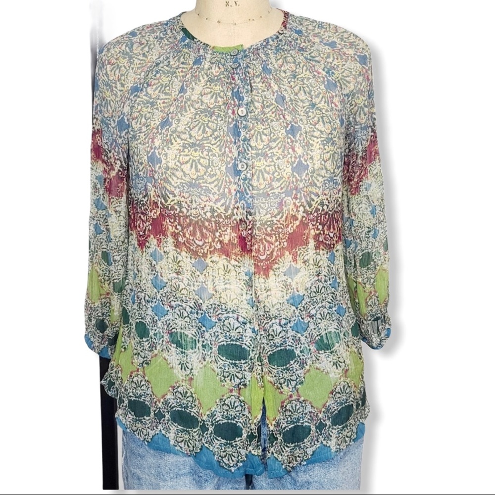 Sundance silk crepe button down blouse medium